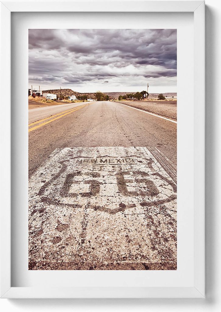 Route 66 Amerikanische Staatsstraße– Wandbild mit Rahmen – Gerahmtes Bild – Wanddekoration – 40x60 cm – Weiß