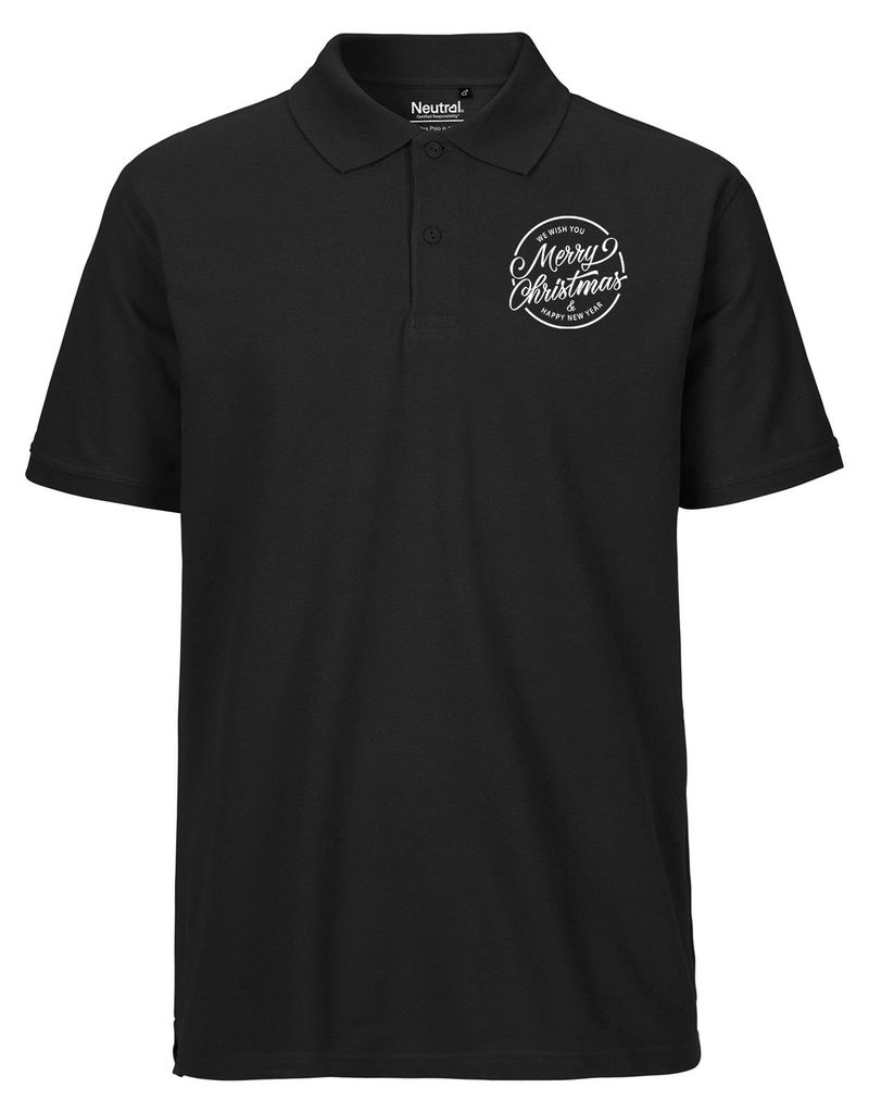 Huuraa Herren Polo Shirt Merry Christmas Schriftzug L Black Bio Baumwolle Fairtrade Poloshirt Geschenkidee