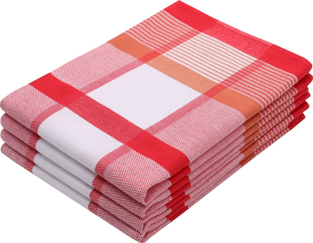4er Set Geschirrtücher Baumwolle, 50x70 cm, rot-kariert