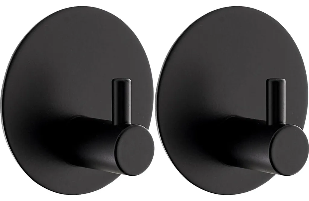 Fixation Murale sans Trou pour Serviettes - Crochets Inox Noir x2