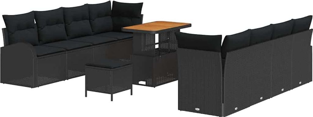 vidaXL Gartensofa-set mit Kissen 11 pcs Schwarz Poly-Rattan