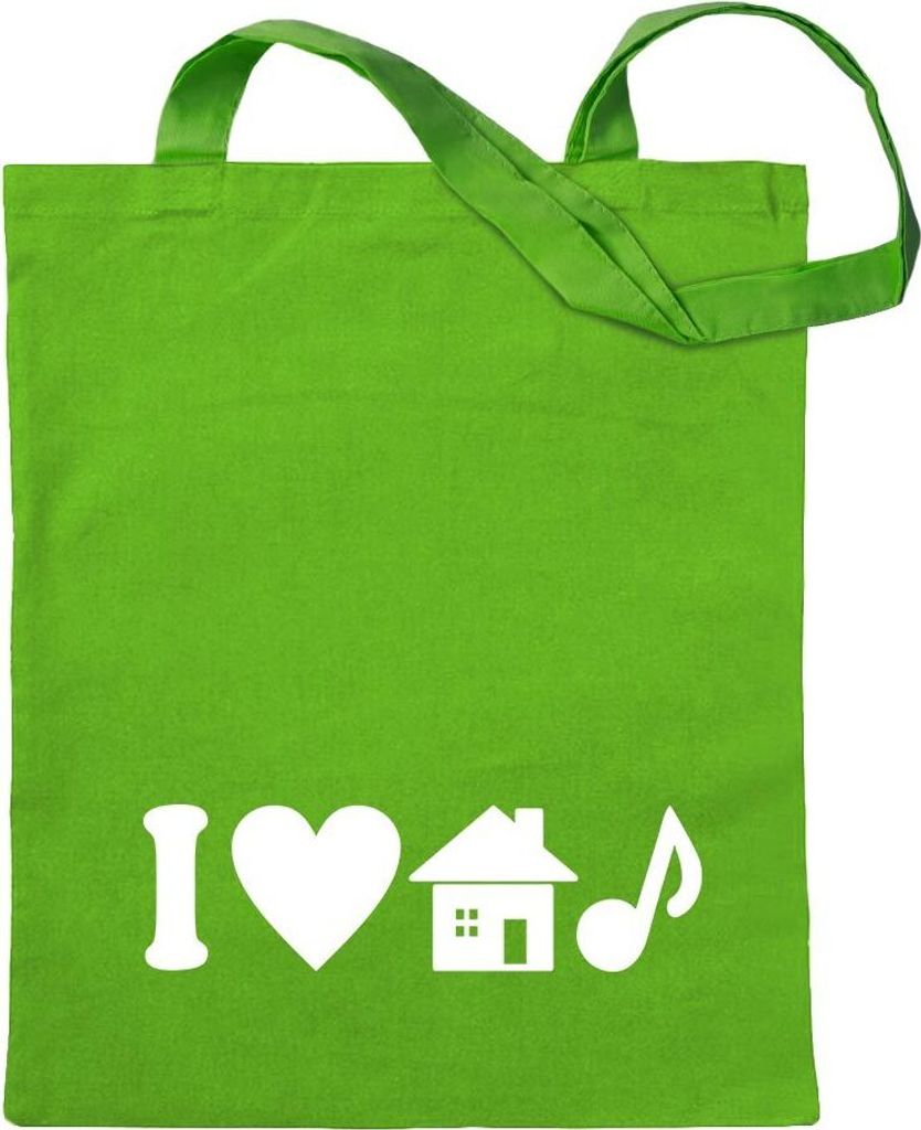 Kiwistar - Baumwolltasche - hellgrün - I Love House Music - Tragetasche Stoffbeutel Umhängetasche Langer Henkel