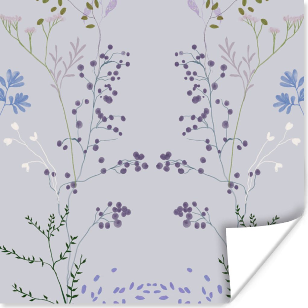 MuchoWow Poster Pastell - Grau - Blumen - Design 50x50 cm - Wohnzimmerdekoration