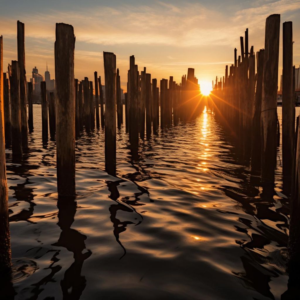 Plakat 30x30cm Sonnenuntergang bei den Pfählen
