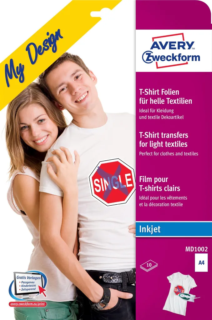 Avery Zweckform MD1002 Films Transfert Textiles Clairs A4 x10 Feuilles