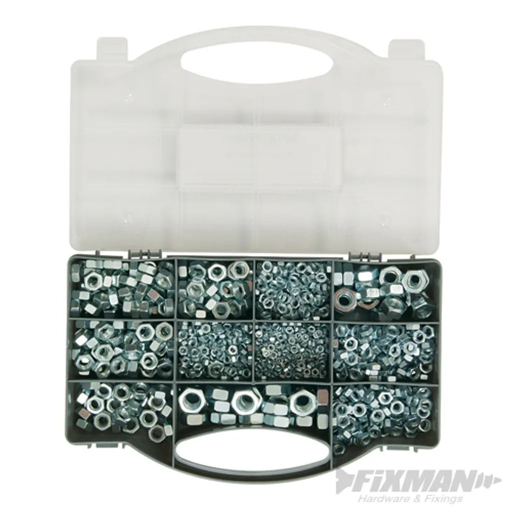 FIXMAN 771284 Assortiment 1000 Écrous Hexagonaux Zingués Multi-Tailles - 2