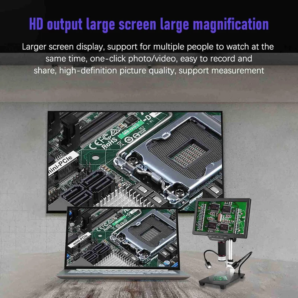Microscope USB 1600X à écran tactile 10,1 pouces 16MP et télécommande IR - 3