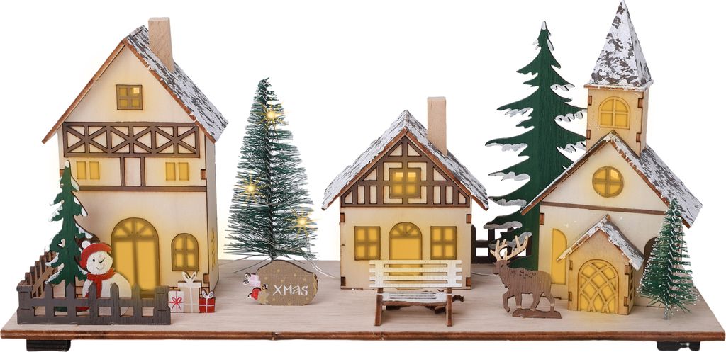 1.05 Houten kerstscène, dorp, verlicht - ongeveer 34 x 13 x Productafbeelding 
