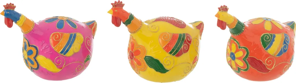 Décoration de Pâques Poule en Résine J-Line Fleurs Medium Assorties