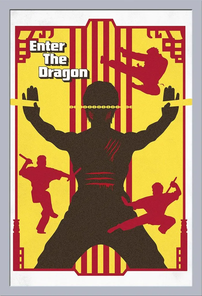 100 anni di Warner Bros. - Poster - Enter the Dragon + cornice rimovibile, Shinsuke® Maxi MDF argento, disco acrilico
