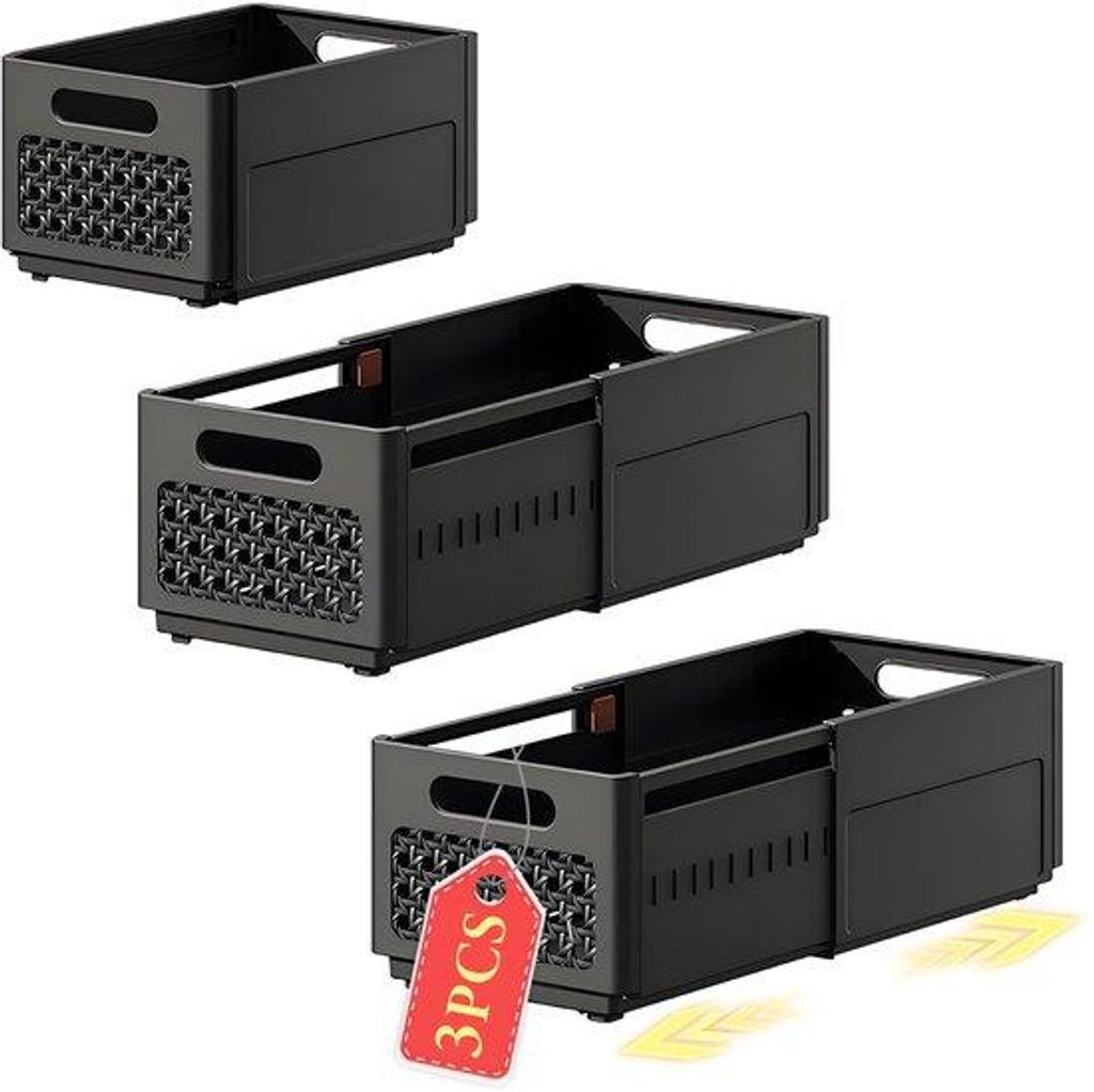 3er-Pack ausfahrbare Lagerkästen, erweiterbare Lagerkästen, stapelbare Lagerkästen, faltsichere Schrankorganizer