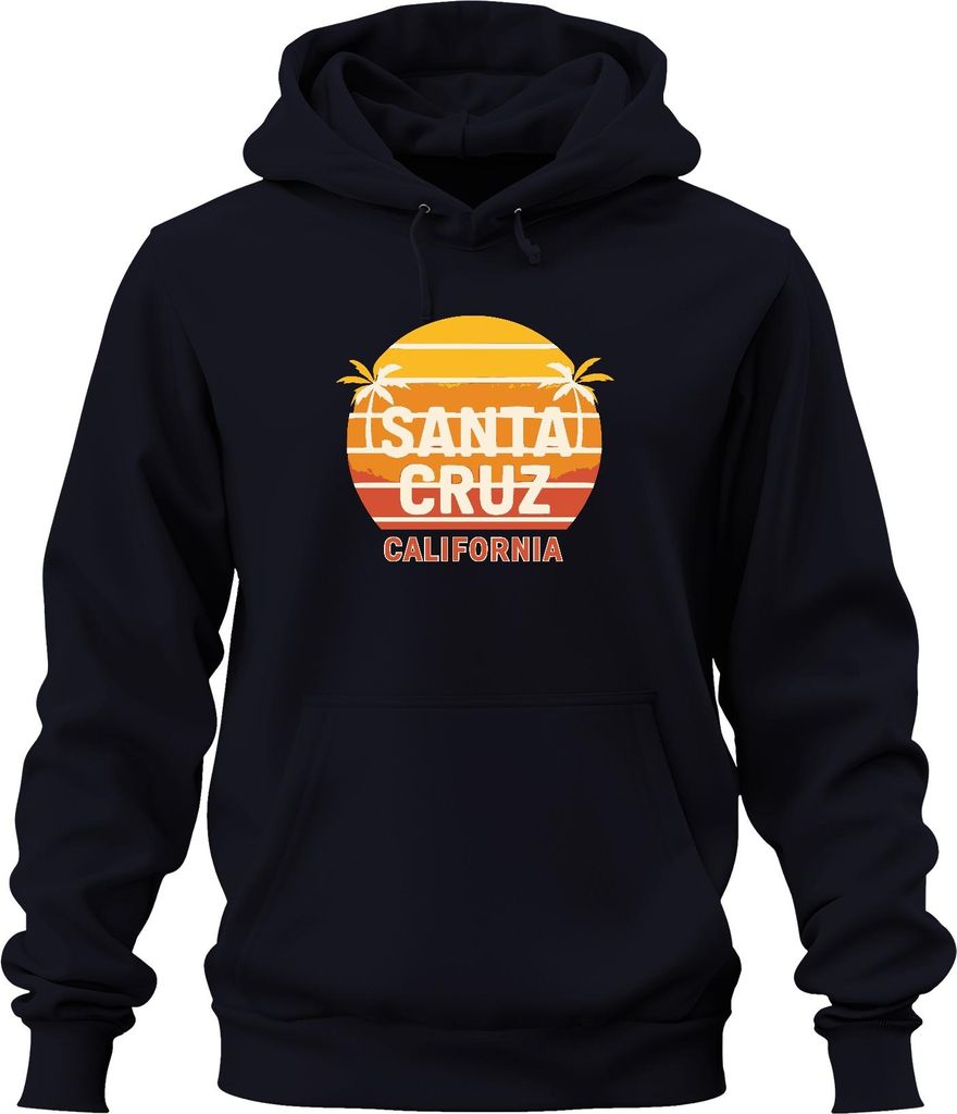Santa Cruz Kalifornien Sonnenuntergang Palmen Surfen Retro Strand Uni Hoodie Kapuzenpullover, Navy, M