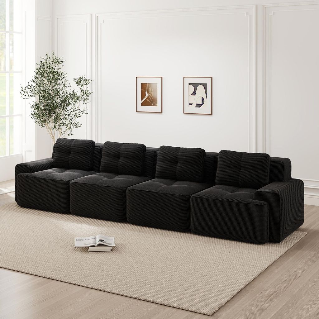 Boneless Sofas für Wohnzimmer, Modulares Sofa, 4-Sitzer Bequem Polstertes Tiefsitz 80% Corduroy-Cloud-Sofa, Montagefreies Sofa, Rutschfestes Desig...