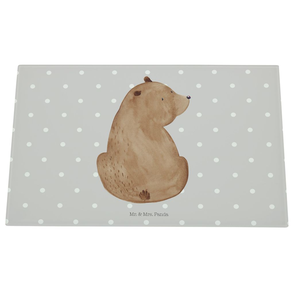 Mr. & Mrs. Panda Schneidplatte Glas Bär Schulterblick - Grau Pastell - Geschenk, Teddy, schneidbrett, Schneidebrett, Weisheit, Glasbrett, Selbstac...