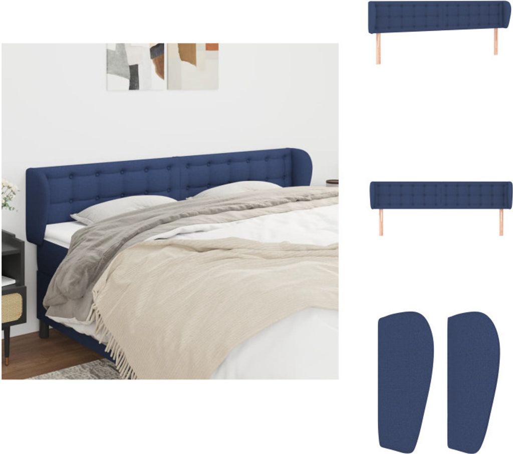 vidaXL Kopfteil mit Ohren Blau 203x23x78/88 cm Stoff - Kopf- & Fußenden