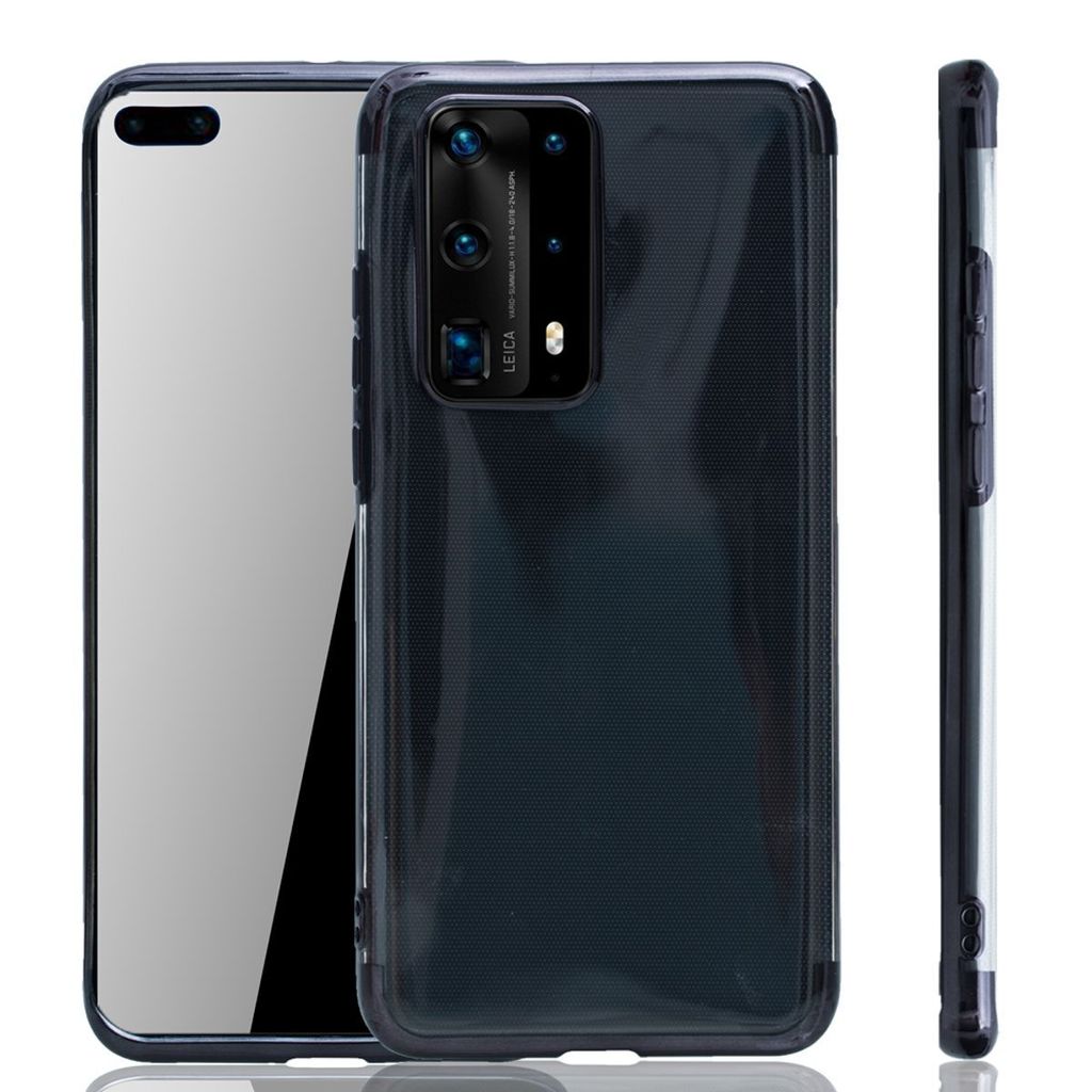 Handyhülle für Huawei P40 Pro Schwarz - Clear - TPU Silikon Case Backcover Schutzhülle in Transparent Schwarz