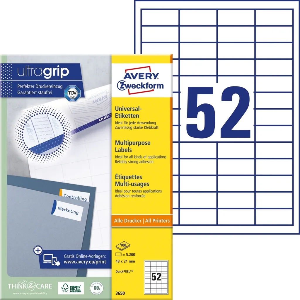 Étiquettes anti-bourrage 48x21 mm Ultragrip - Impression fluide garantie