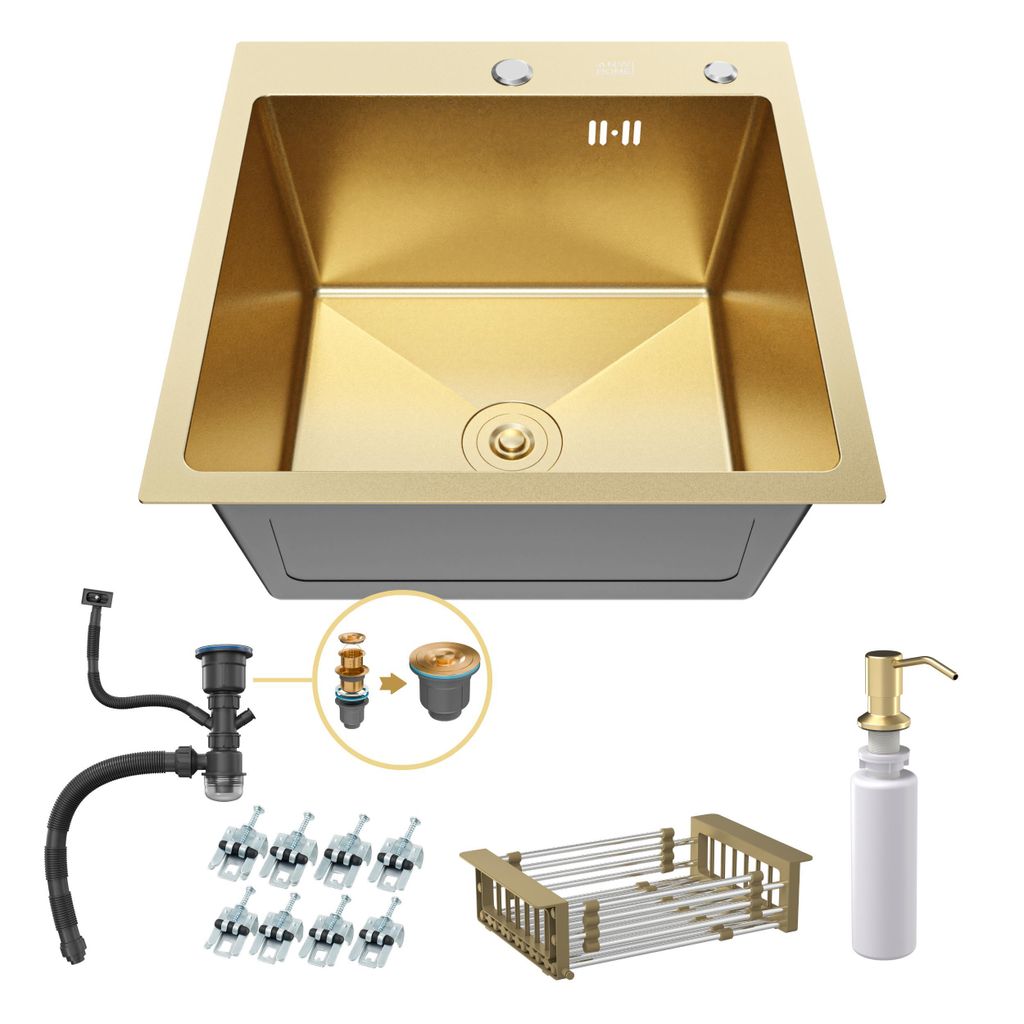 ANW HOME Lavello cucina oro 50x50 cm acciaio inox 304 Nano Immagine del prodotto 