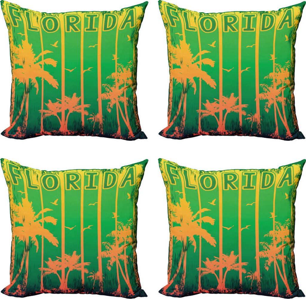 ABAKUHAUS Florida Kissenbezug Set (4 Stück), Strand Bäume Grün Alt, Moderner Doppelseitiger Digitaldruck, 45 cm x 45 cm, Lime Green Farn-Grün
