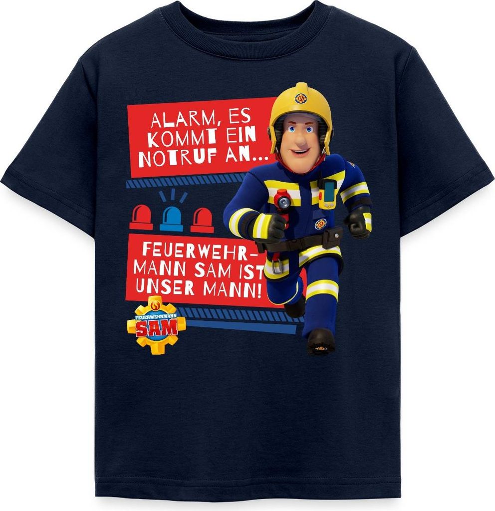 Spreadshirt Feuerwehrmann Sam Mit Text Vom Intro-Song Kinder T-Shirt, 122/128 (7-8 Jahre), Navy