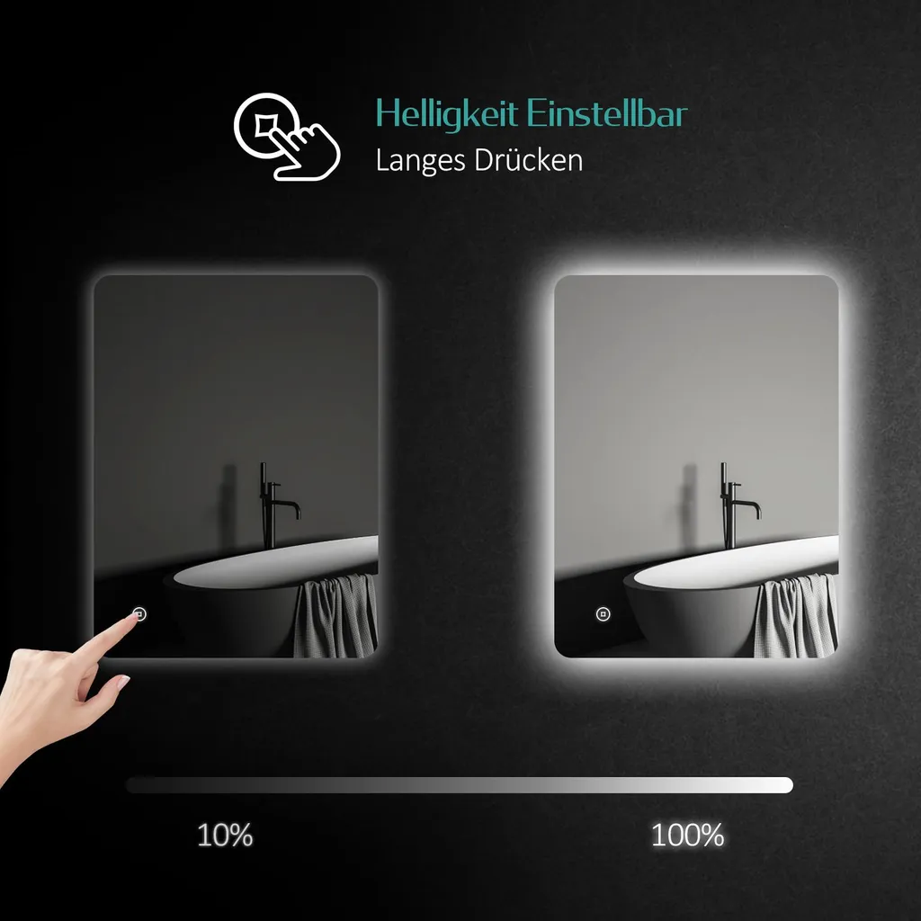 EMKE Specchio Da Bagno Con Luce LED 50x70 Cm – Interruttore Touch, IP44, Luce Bianca Fredda