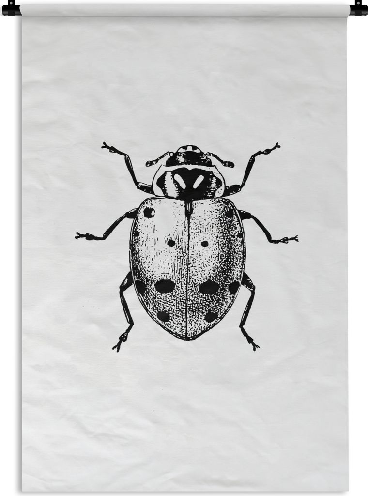 MuchoWow Wandteppich Wandbehang Vintage - Marienkäfer - Insekten - Schwarz und weiß 90x135 cm Tapisserie Dekoration Wandtuch - Baumwolle - Wand...