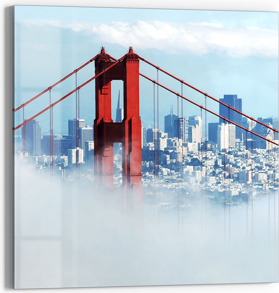 DEQORI Glasbild Echtglas 30x30 cm 'Brücke im Nebel' Wandbild Bild modern Deko