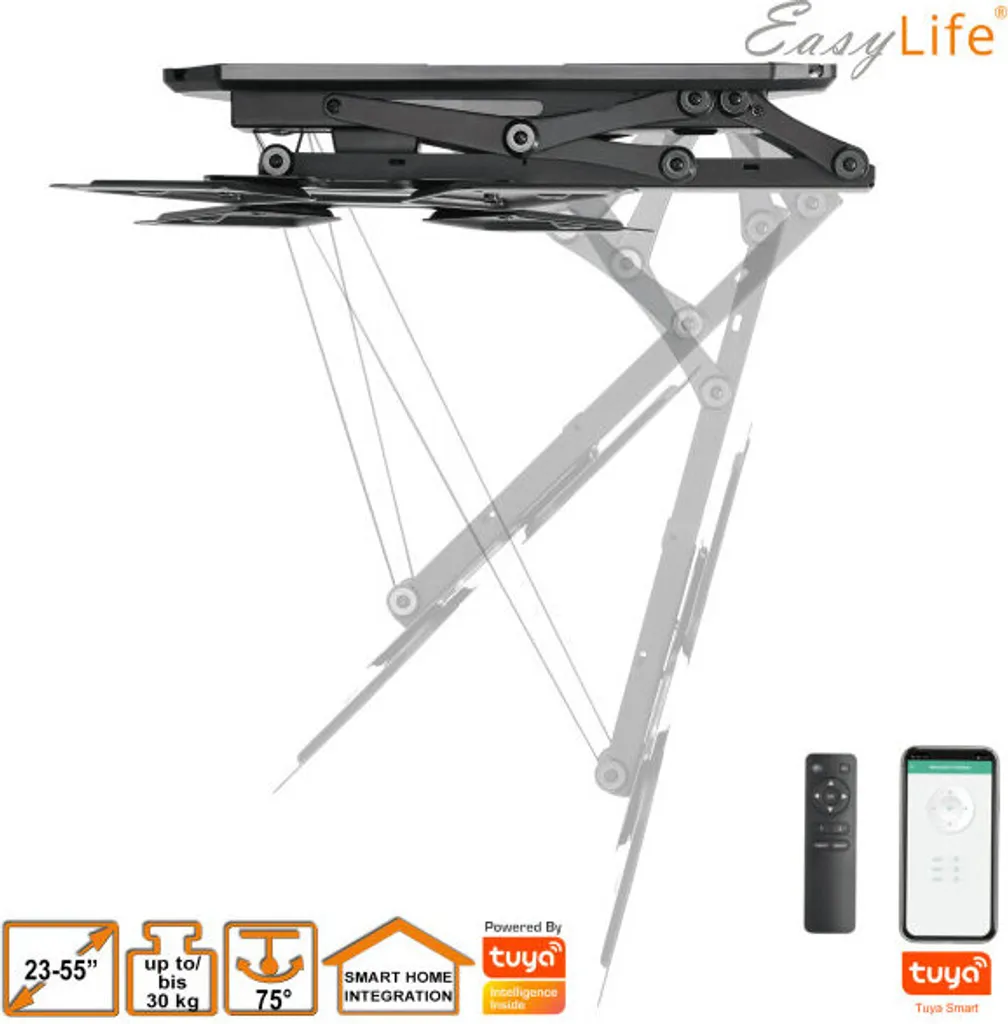 Support TV Plafond Motorisé : Solution Gain de Place pour Écran 55"