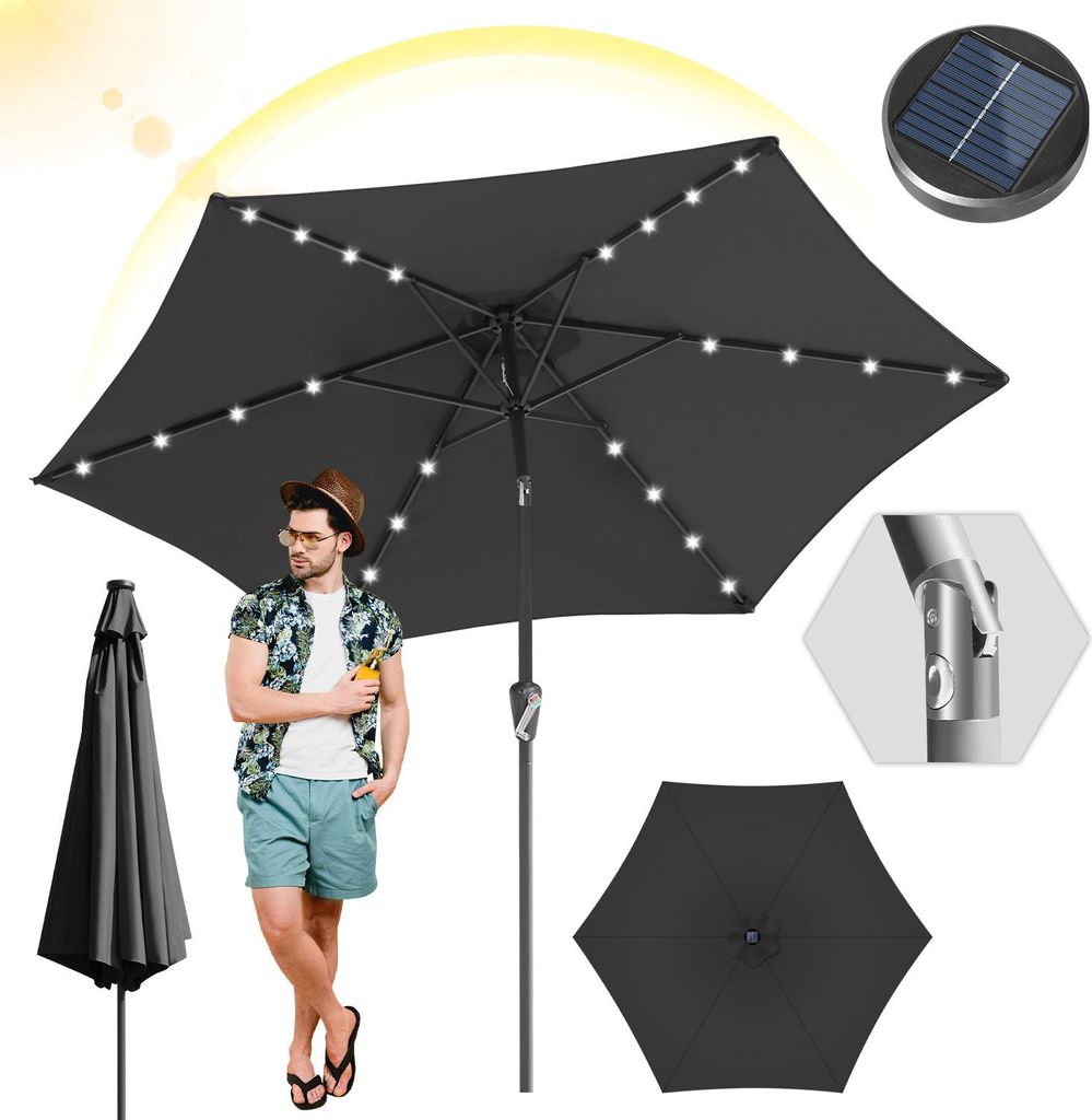 Izrielar LED Sonnenschirm 2,7 m – Stabiler Balkonschirm mit Produktbild 