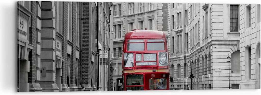 Bild auf Leinwand - Leinwandbild - Bus england urlaub london - 120x40cm - Wand Bild - Wanddeko - Leinwanddruck - Bilder - Kunstdruck - Wanddekorati...