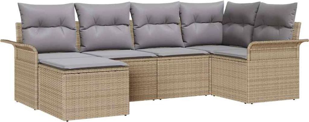 Gartensofa-set mit Speicher 6 pcs Beige Poly-Rattan