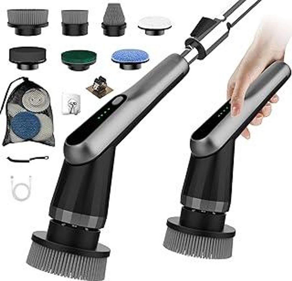 Elektrische Reinigungsbürste, Electric Cleaning Brush mit 7 Wechselbürsten, IPX7 wasserdichte Putzbürste Elektrisch,Verstellbarem Griff Elektris...