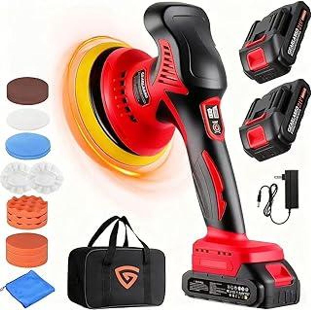 Poliermaschine Auto Akku 8 Variable Geschwindigkeiten , Exzenter Poliermaschine 5500RPM mit 2x21V 2.0Ah Batterie & 22pcs Aufsätze Mini Car Polishi...