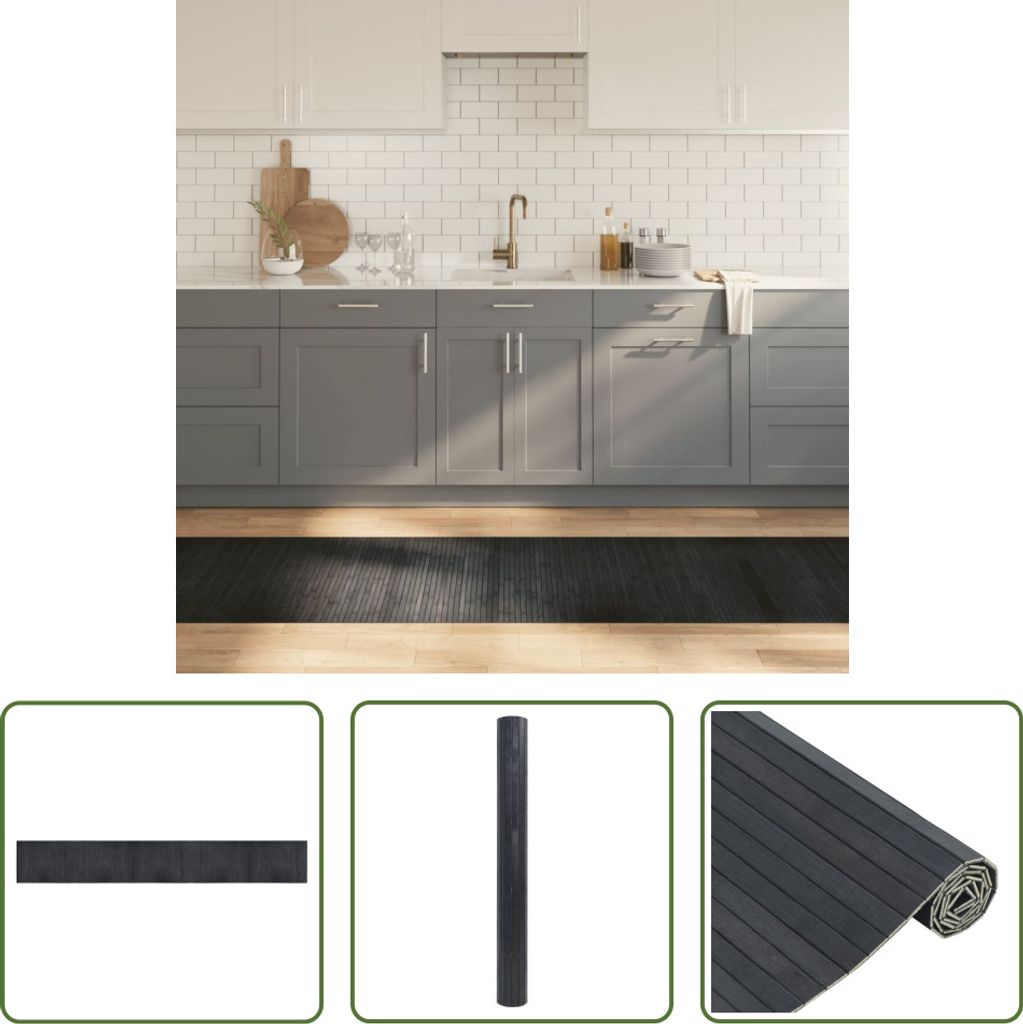 The Living Store Teppich Rechteckig Grau 70x500 cm Bambus