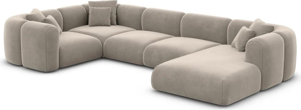 Samtstoff U-Form XL Wohnlandschaft Belio Taupe Rechts