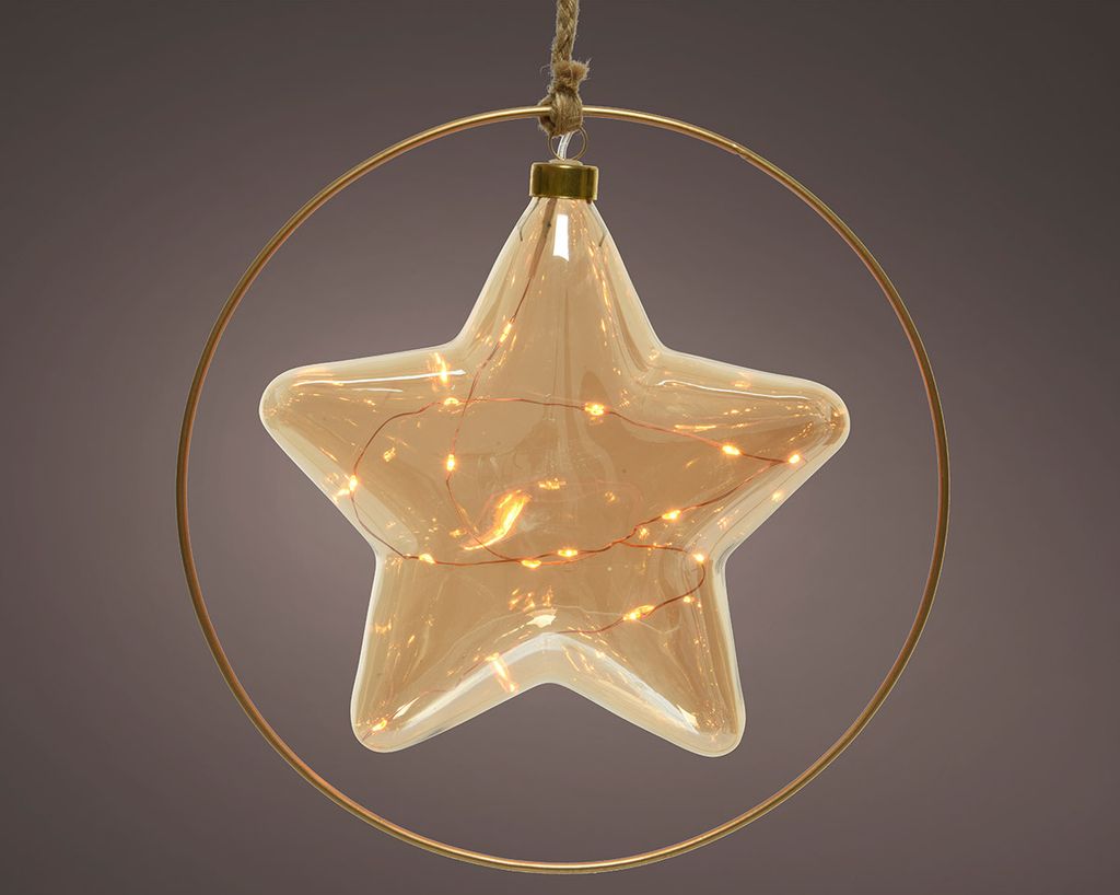Gilde 15 LED Hängestern "Bright" Glas goldfarben 99312