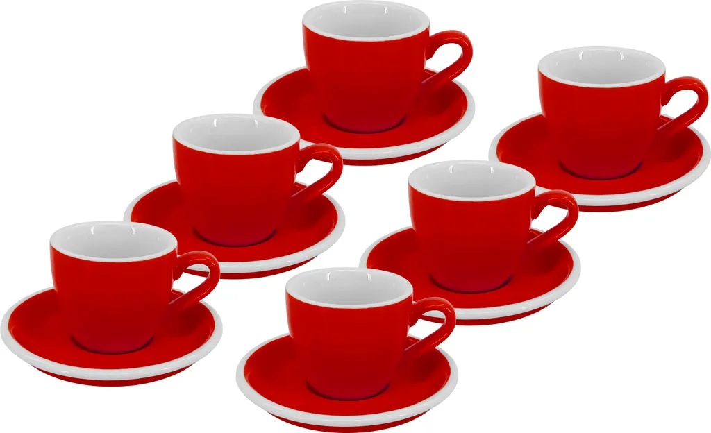Tazzine da Caffè Rosse Roma 6 Pezzi 75ml - Set Completo con Piattino