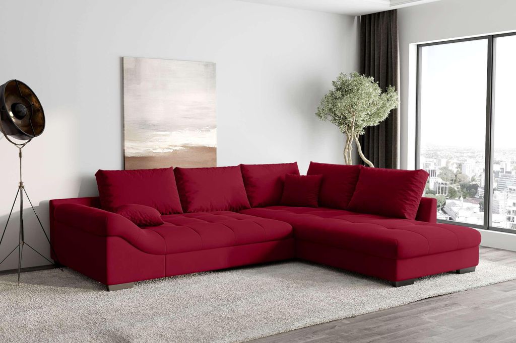99rooms Terra Ecksofa Velours KRONOS Rot Rechts ohne Schlaffunktion