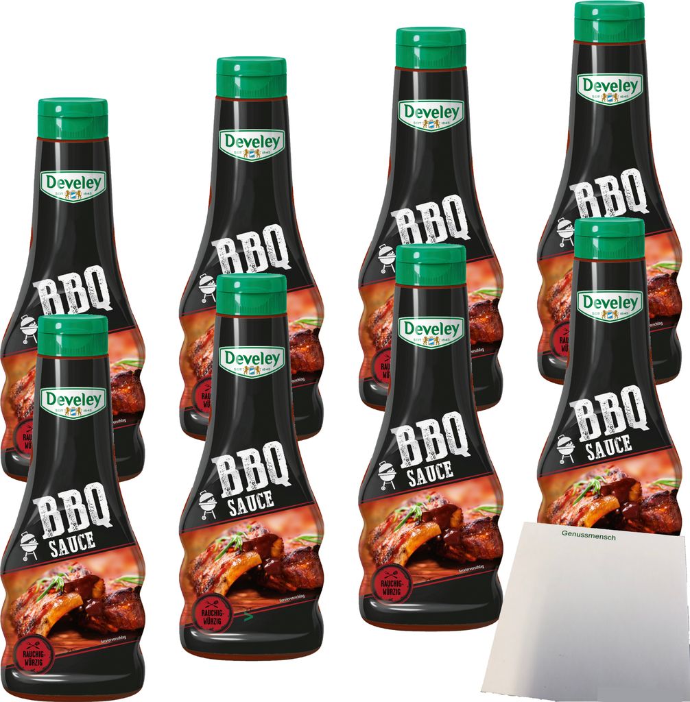 Develey Rauchig-würzige BBQ Sauce 8er Pack (8x250ml Flasche) + usy Block