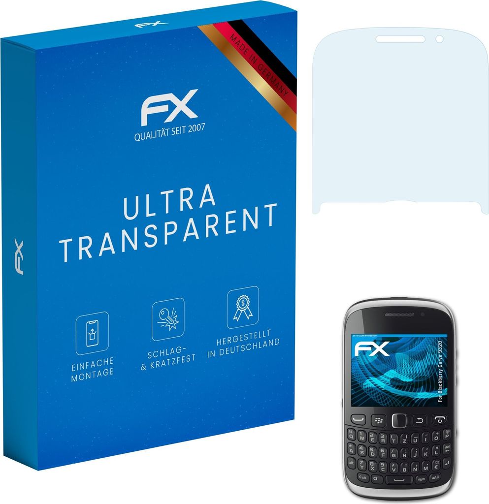atFoliX FX-Clear 3x Schutzfolie kompatibel mit Blackberry Curve 9320 Displayschutzfolie