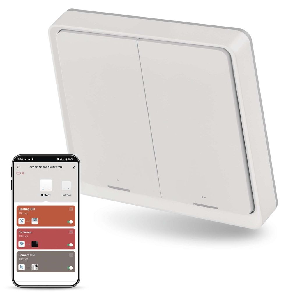 EMOS GoSmart-Szenenschalter mit LED-Anzeige, ZigBee-Funkschalter für Szenensteuerung, tragbare Doppel-Taste zur Szenenumschaltung, Farbe Weiß