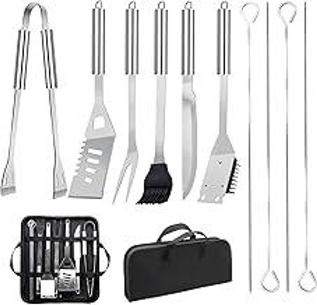Grillbesteck-Set 11-TLG. 34 cm, Edelstahl, Grillzubehör mit Grillzange, Grillgabel, Tragbare Grillkoffer, Praktisch Multifunktional BBQ Grillset, ...