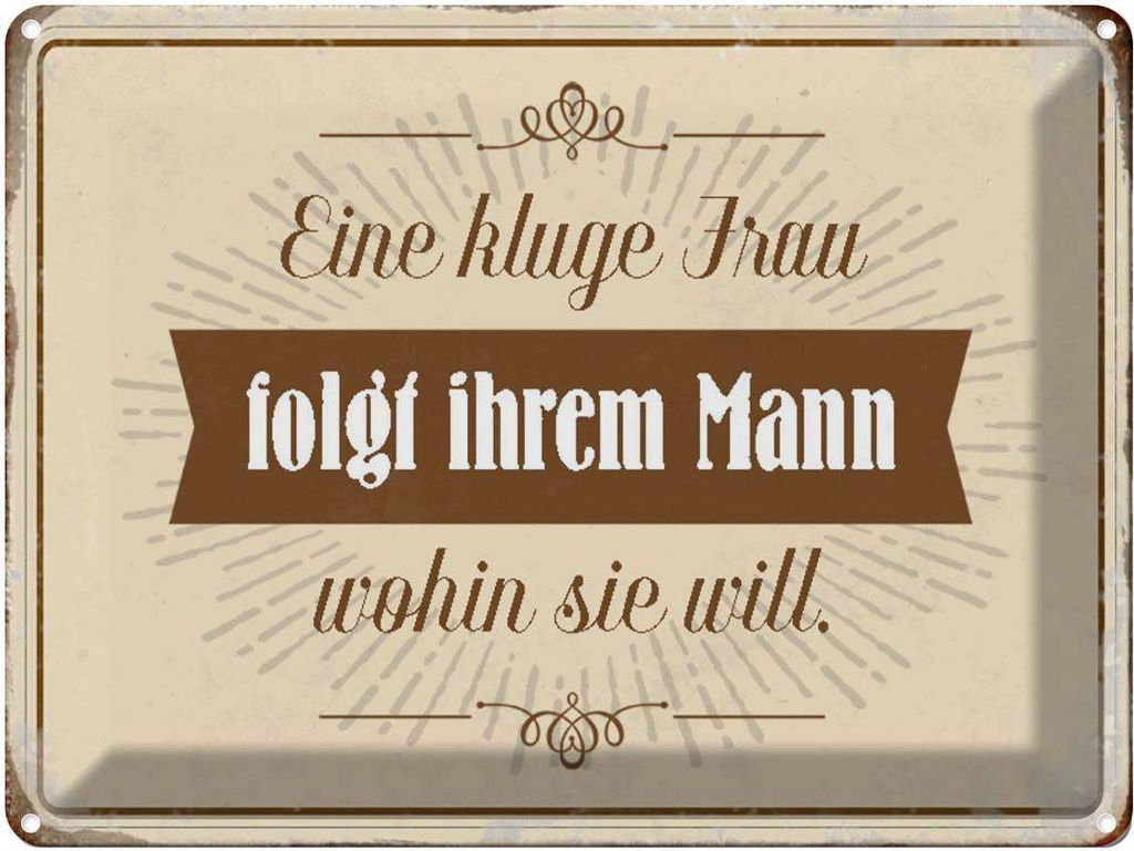 vianmo Blechschild 30x40 cm kluge Frau folgt ihrem Mann Spruch Zitat