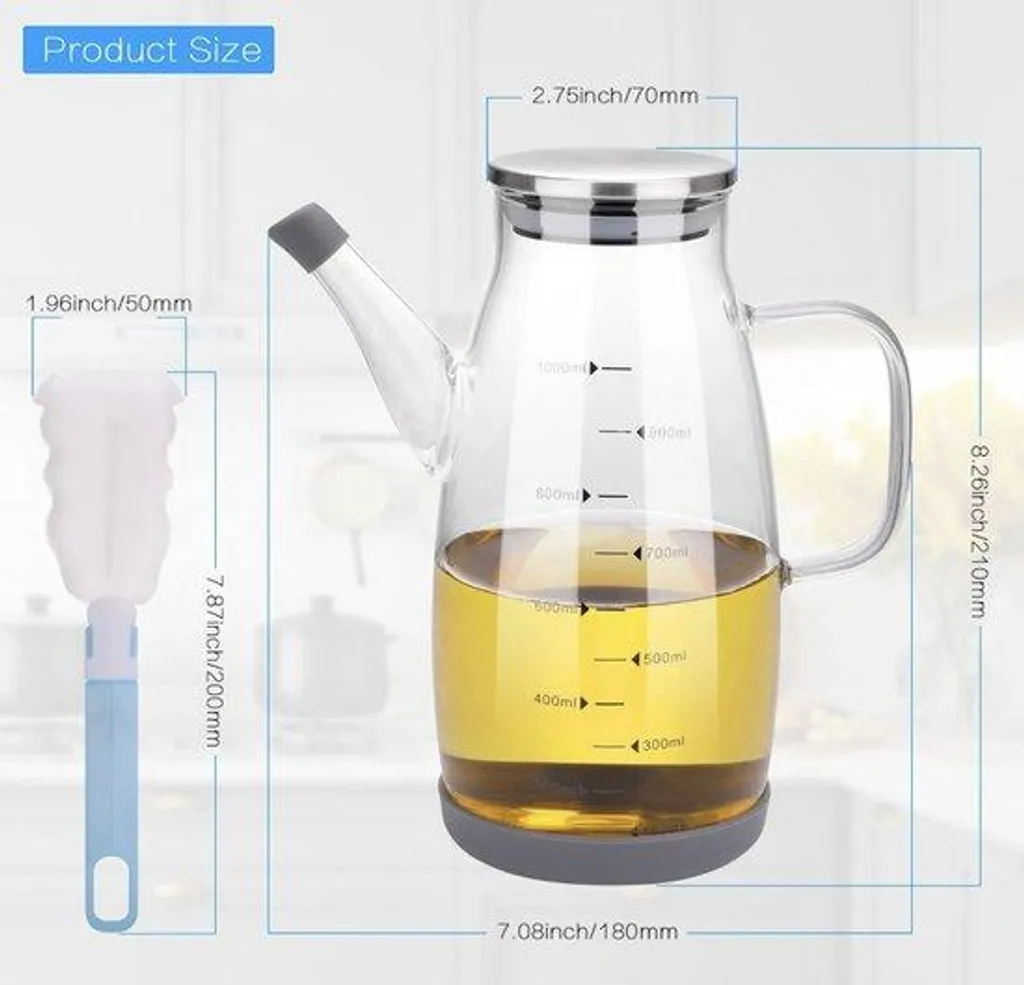 Distributeur huile et vinaigre 1 litre - Flacon doseur en verre robuste