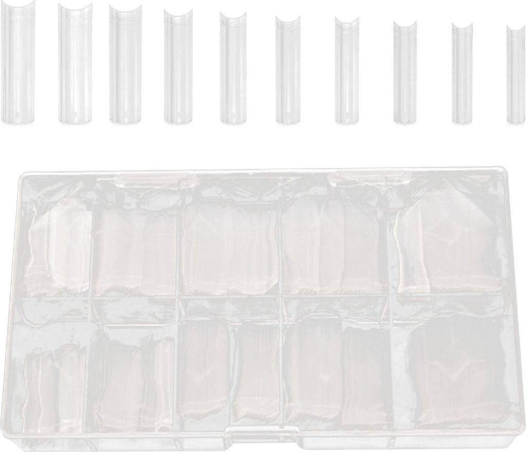 500 Stück durchsichtige künstliche Fingernägel in 10 verschiedenen Größen, lange Sargform, inklusive transparenter Box für Profis und Anfänger