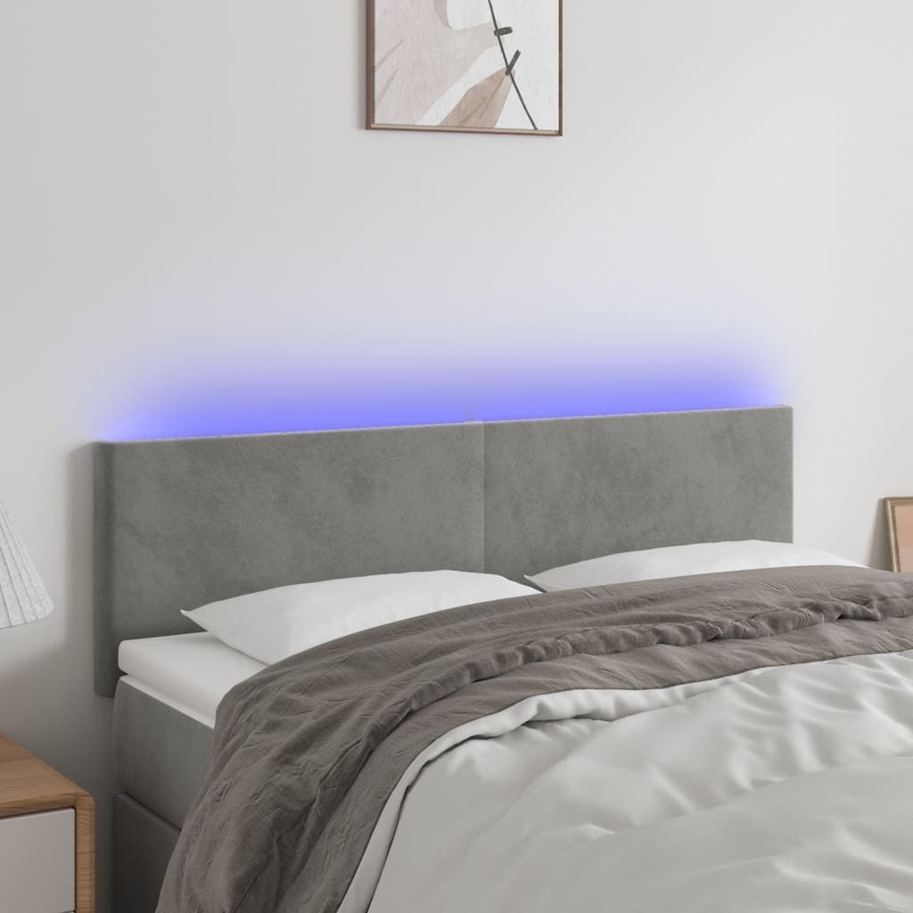 vidaXL LED Kopfteil Hellgrau 144x5x78/88 cm Samt - LED Kopfteil - LED Kopfteile - Kopfteil - Bett-Kopfteil