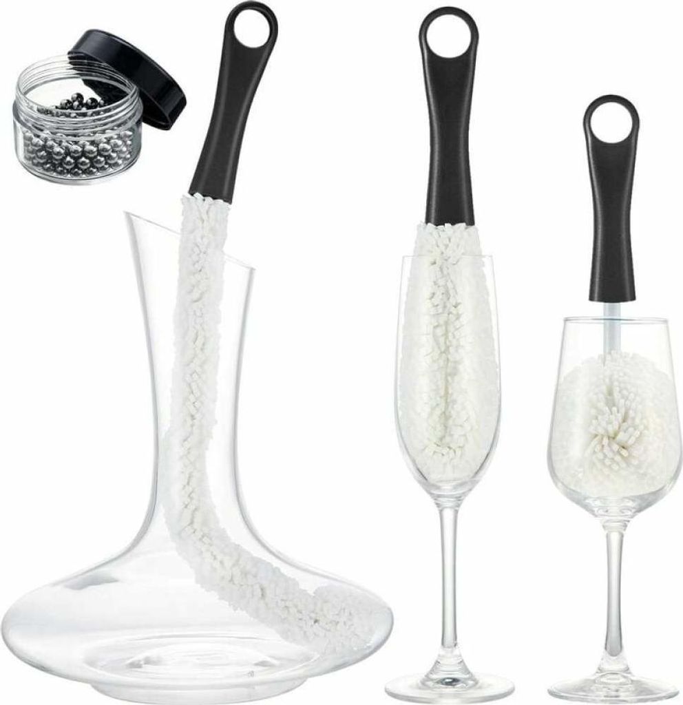 Mehrzweck-Reinigungsbürstenset für Weingläser – inklusive Bürste mit langem Griff und Reinigungsperlen für Weingläser, Champagnerflöten un...