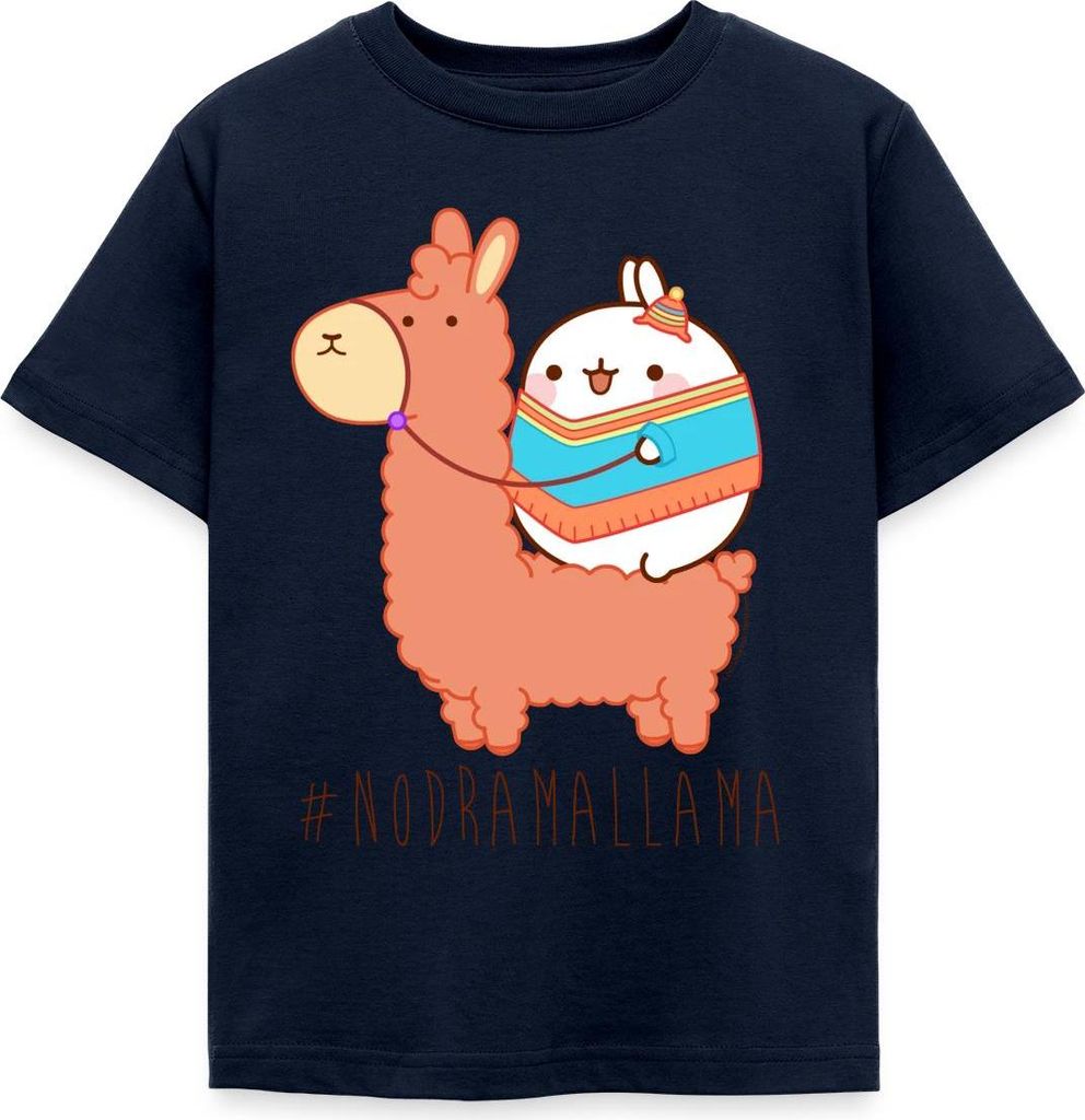 Spreadshirt Molang Lama #Nodramallama Kinder T-Shirt, 122/128 (7-8 Jahre), Navy