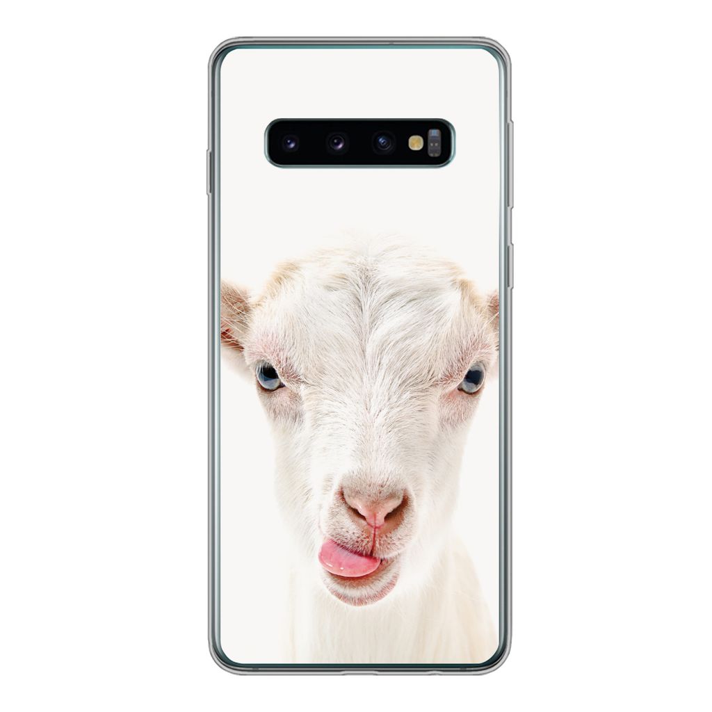 MuchoWow Handyhülle Schutzhülle Hülle für Samsung Galaxy S10 Ziege - Porträt - Junge - Mädchen - Kinder - Weiß Silikon Softcase Handy Hül...