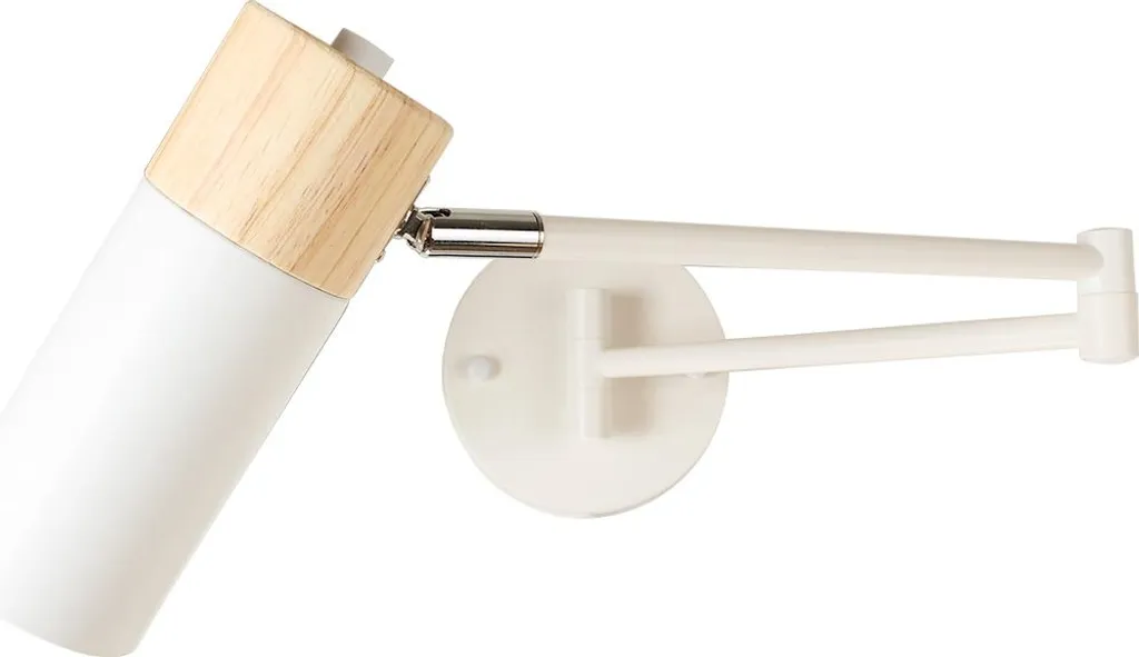 Applique blanche avec bras articulé en bois E27 réglable pour lecture